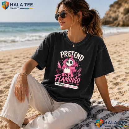 Pretend Im Flamingo Heavyweight Washed Shirt Funny Panda Animal Graphic Apparel