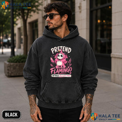 Pretend Im Flamingo Acid Washed T-Shirt Funny Panda Animal Graphic Apparel