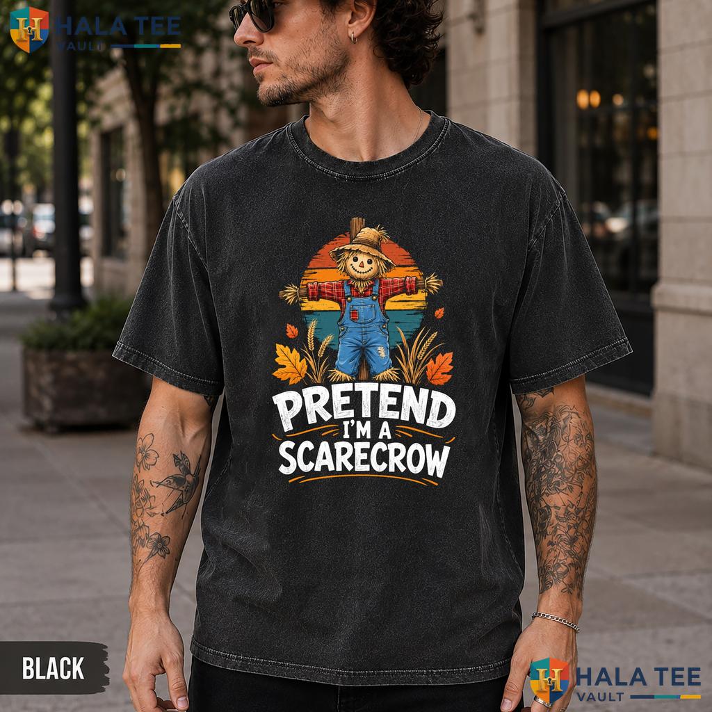 Pretend Im Scarecrow Washed T-Shirt Vintage Halloween Costume Graphic Top