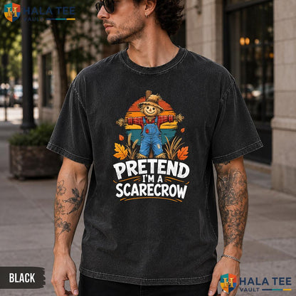 Pretend Im Scarecrow Washed T-Shirt Vintage Halloween Costume Graphic Top