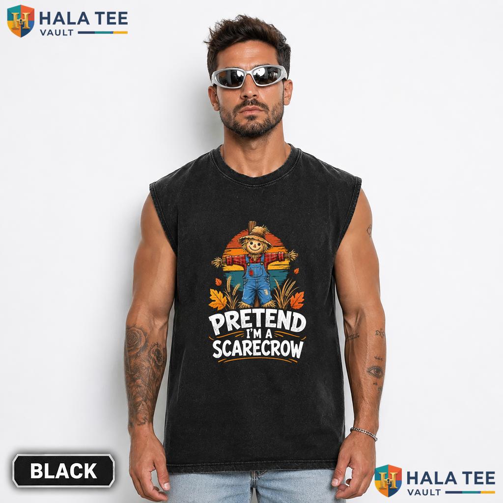 Pretend Im Scarecrow Streetwear Washed T-Shirt Vintage Halloween Costume Graphic Top