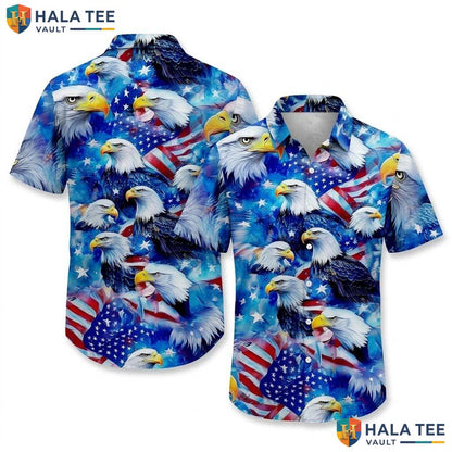 Proud Eagle American Hawaiian Shirt Patriotic Vibrant Flag Background Top