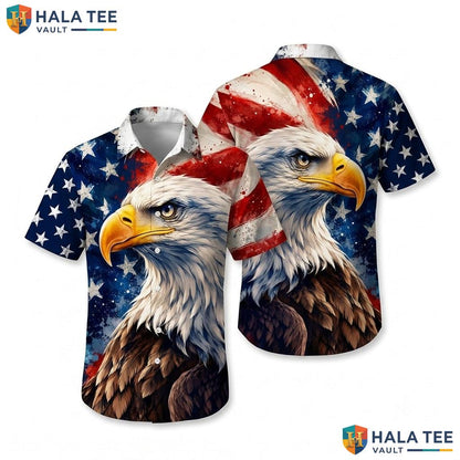 Proud Eagle Patriotic Hawaiian Shirt American Flag Short Sleeve Apparel