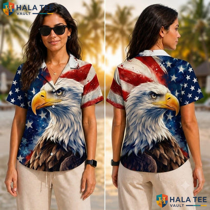 Proud Eagle Patriotic Hawaiian Shirt American Flag Short Sleeve Apparel Adult