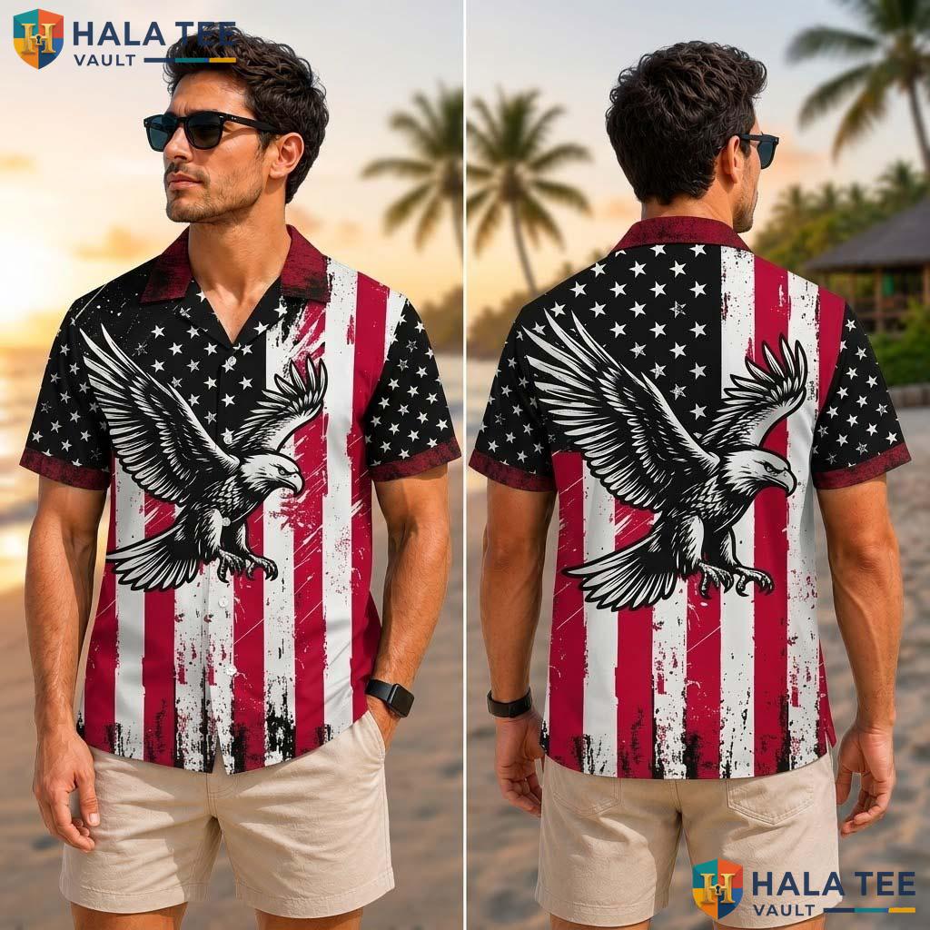 Proud Eagle Vintage Tropical Shirt Patriotic Eagle Graphic Button Down Top