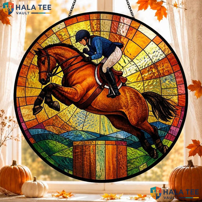Proud Horse Stained Glass Suncatcher, Vibrant Autumn Decor For Equestrian Enthusiasts