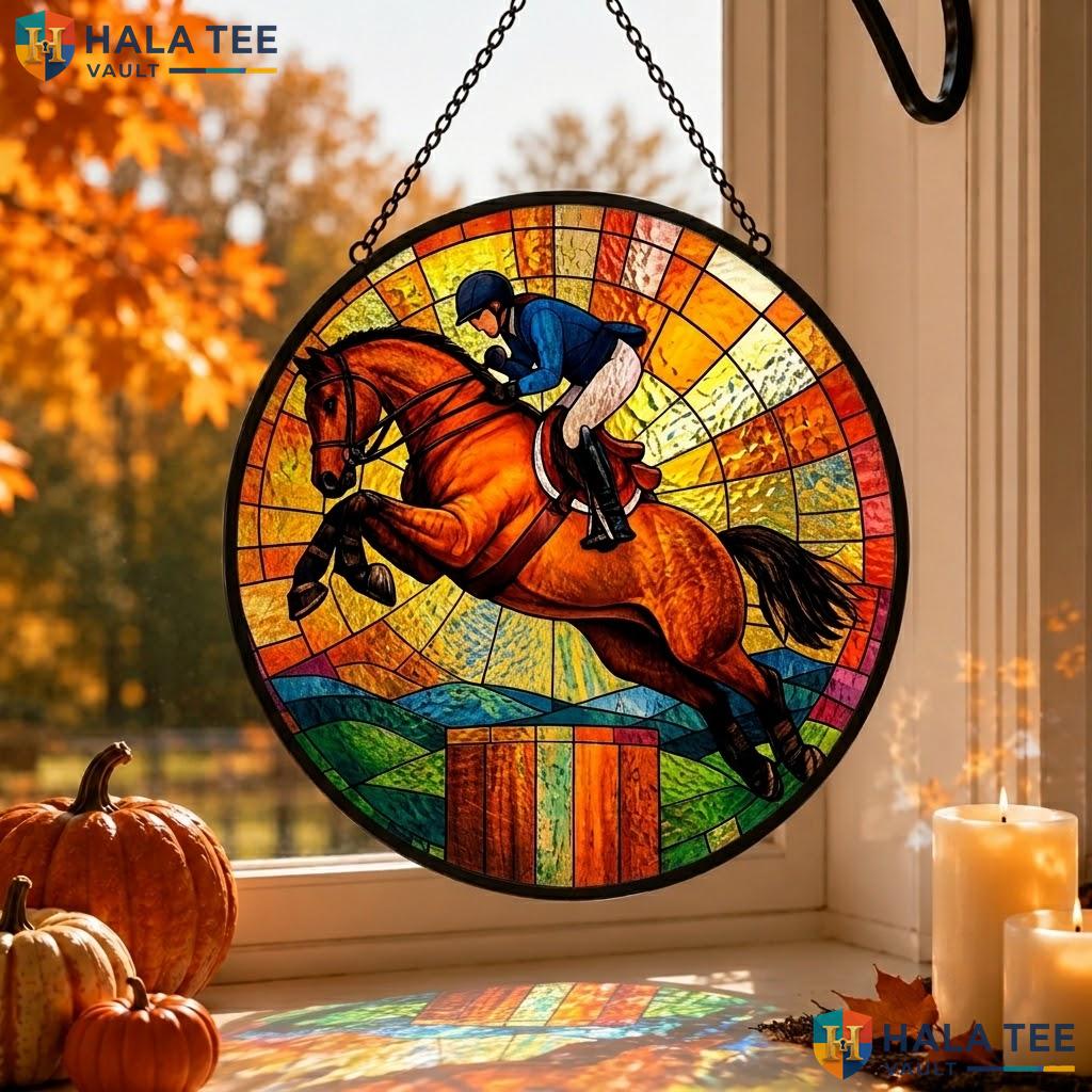 Proud Horse Stained Glass Suncatcher, Vibrant Autumn Decor For Equestrian Enthusiasts Adult