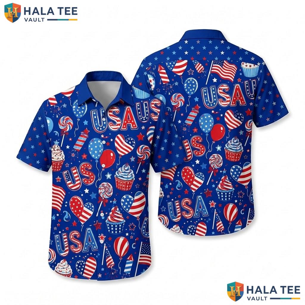 Proud Patriotic Festive Hawaiian Shirt American Flag Fun Pattern Beach Top