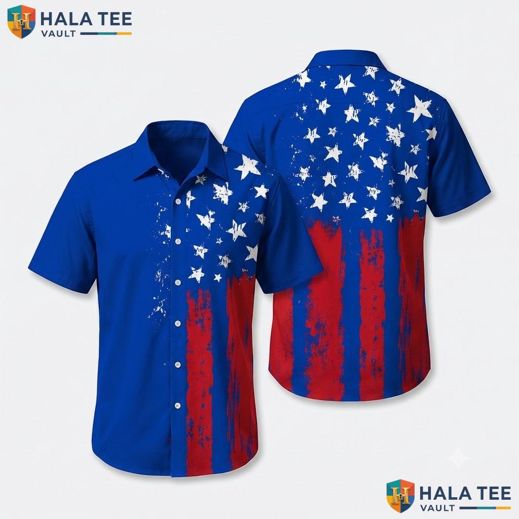 Proud Patriotic Flag Hawaiian Shirt Distressed American Print Summer Top