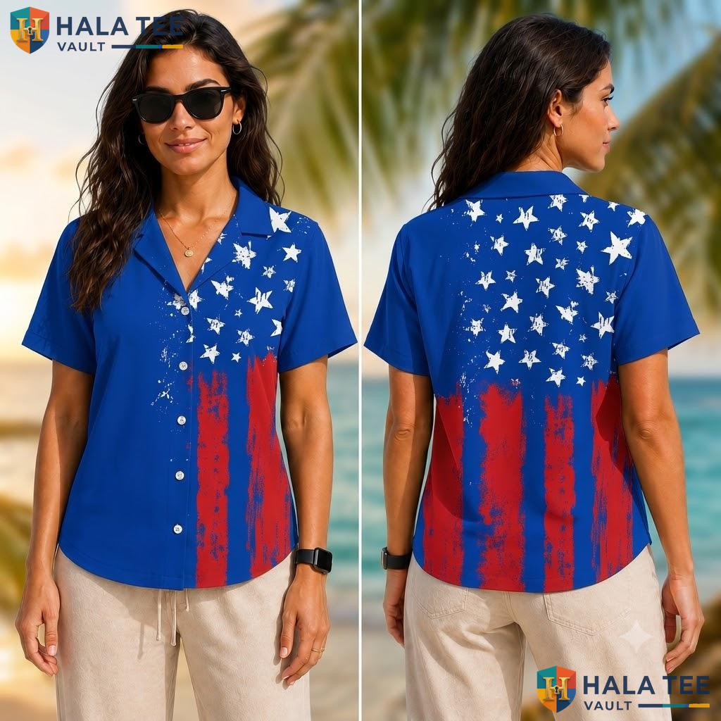 Proud Patriotic Flag Hawaiian Shirt Distressed American Print Summer Top Adult