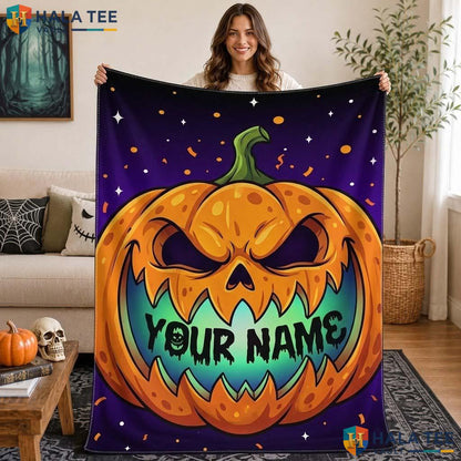 Proud Pumpkin Halloween Blanket Custom Name Cozy Kids Spooky Throw