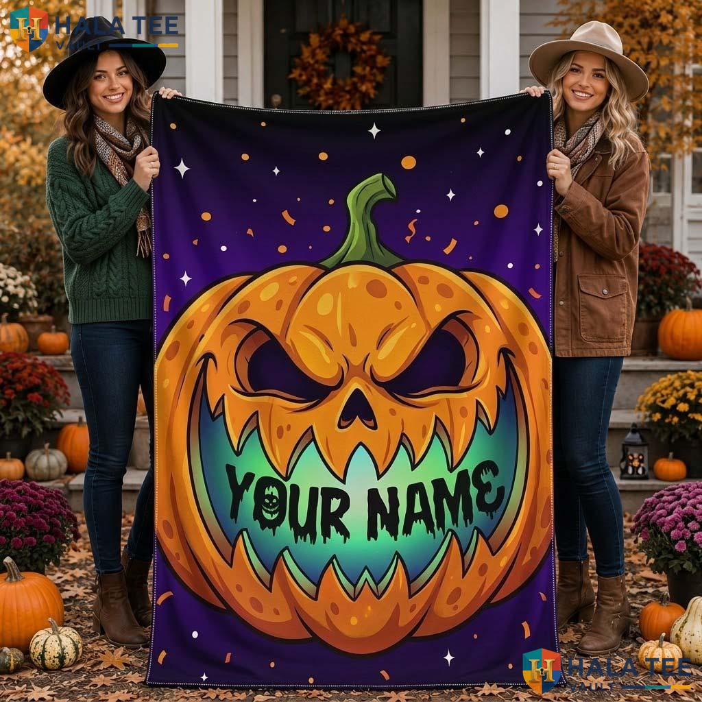 Proud Pumpkin Halloween Blanket Custom Name Cozy Kids Spooky Throw