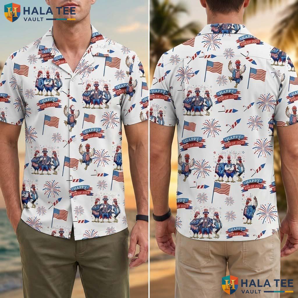 Proud Rooster Americana Tropical Shirt Festive Summer Button Down Farm Life
