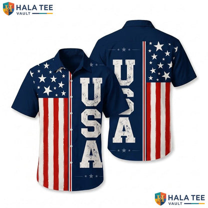 Proud Usa Hawaiian Shirt Multicoloured Patriotic Button Down Summer Top
