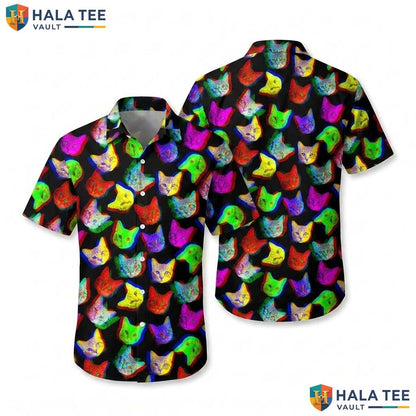 Psychedelic Cat Farm Life Hawaiian Shirt Mens Aloha Button Down Summer