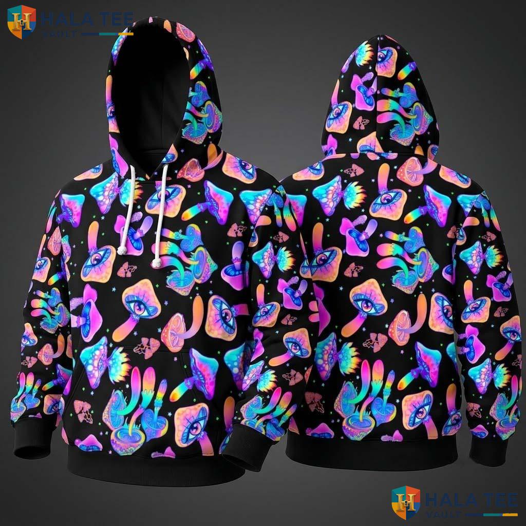 Psychedelic Colorful Mushroom 3D Hoodie Vibrant Graphic For Creative