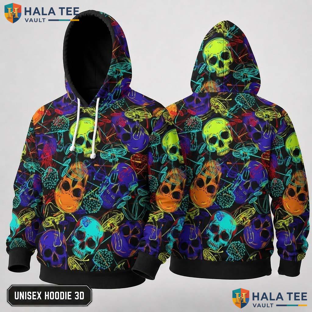 Psychedelic Colorful Skull 3D Hoodie Vibrant Graphic Casual Streetwear