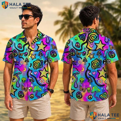 Psychedelic Pattern Farm Life Tropical Shirt Mens Aloha Summer Apparel