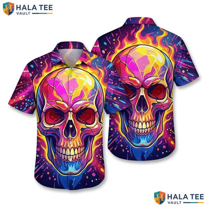 Psychedelic Skull Graphic Hawaiian Shirt Vibrant Flame Bold Fashion Apparel