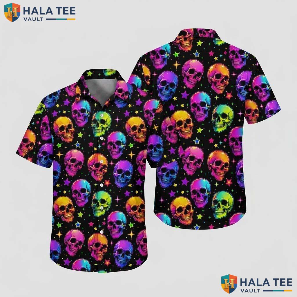 Psychedelic Skull Halloween Hawaiian Shirt Neon Horror Galaxy Aloha