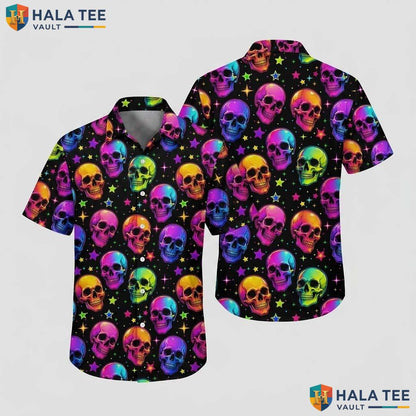 Psychedelic Skull Halloween Hawaiian Shirt Neon Horror Galaxy Aloha