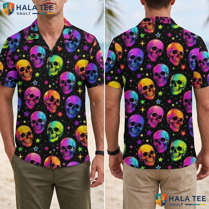 Psychedelic Skull Halloween Hawaiian Shirt Neon Horror Galaxy Aloha Adult
