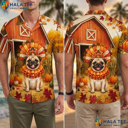 Pug Costume Thanksgiving Tropical Shirt Dog In Turkey Fall Scene Mens