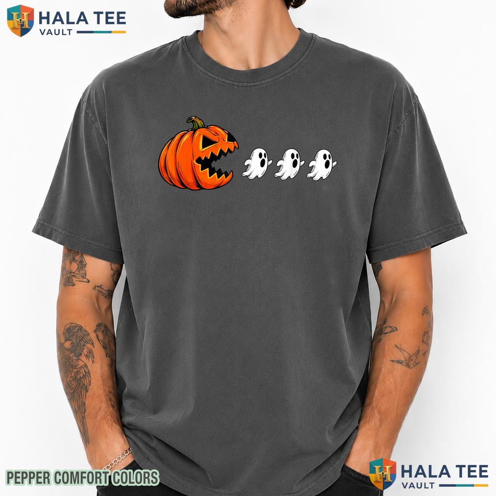 Pumpkin Eating Ghost Gamer Comfort Colors T-Shirt Funny Halloween Top