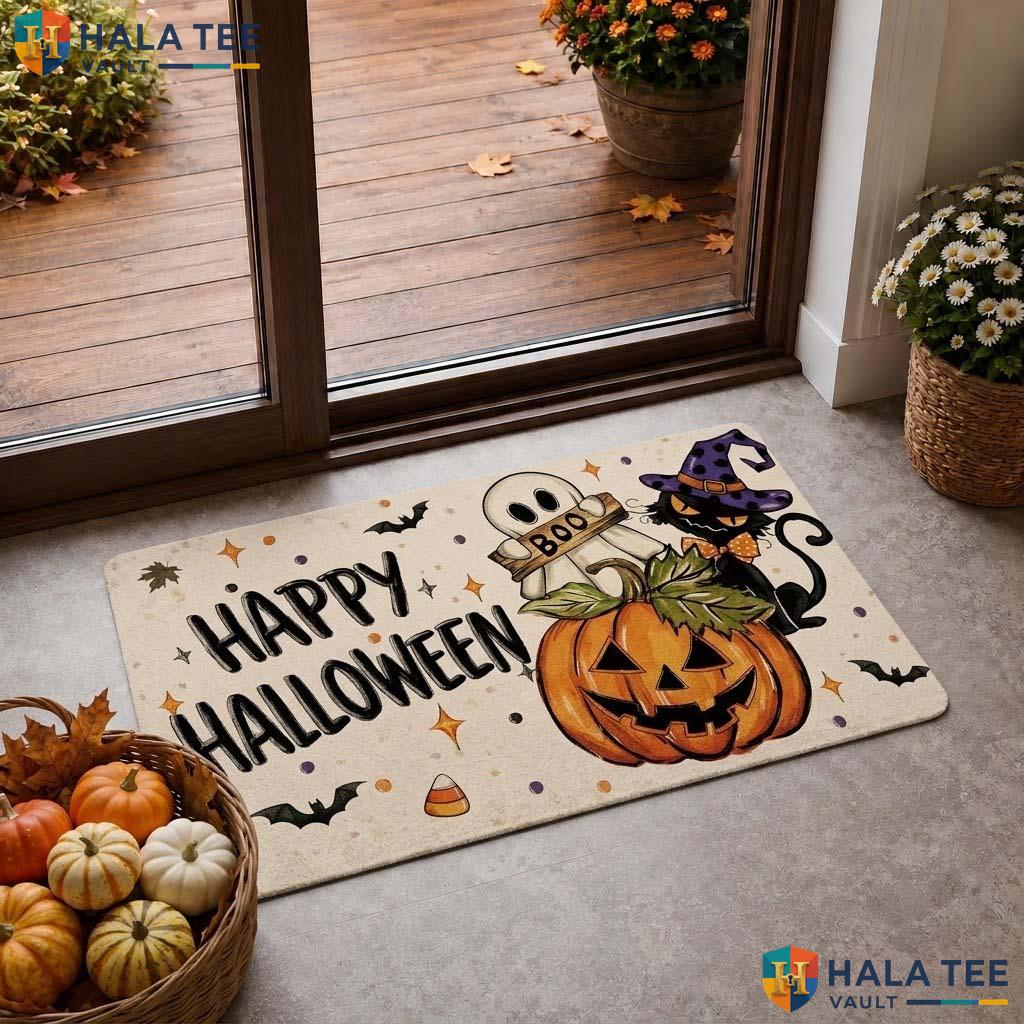 Pumpkin Ghost Halloween Doormat Happy Outdoor Welcome Rug Non Slip Decor