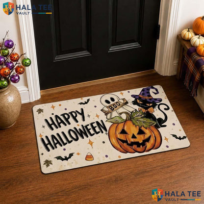 Pumpkin Ghost Halloween Front door mat Happy Outdoor Welcome Rug Non Slip Decor