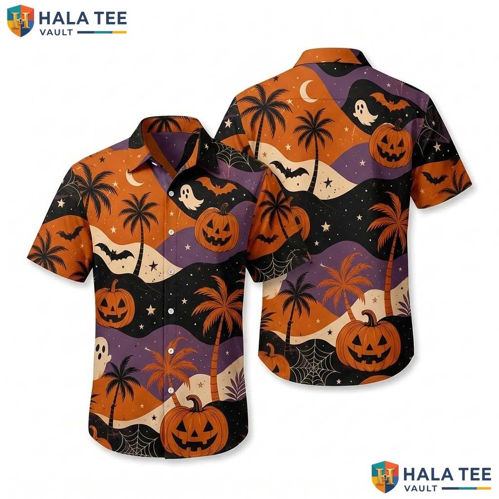 Pumpkin Ghost Halloween Hawaiian Shirt Spooky Tropical Beach Aloha