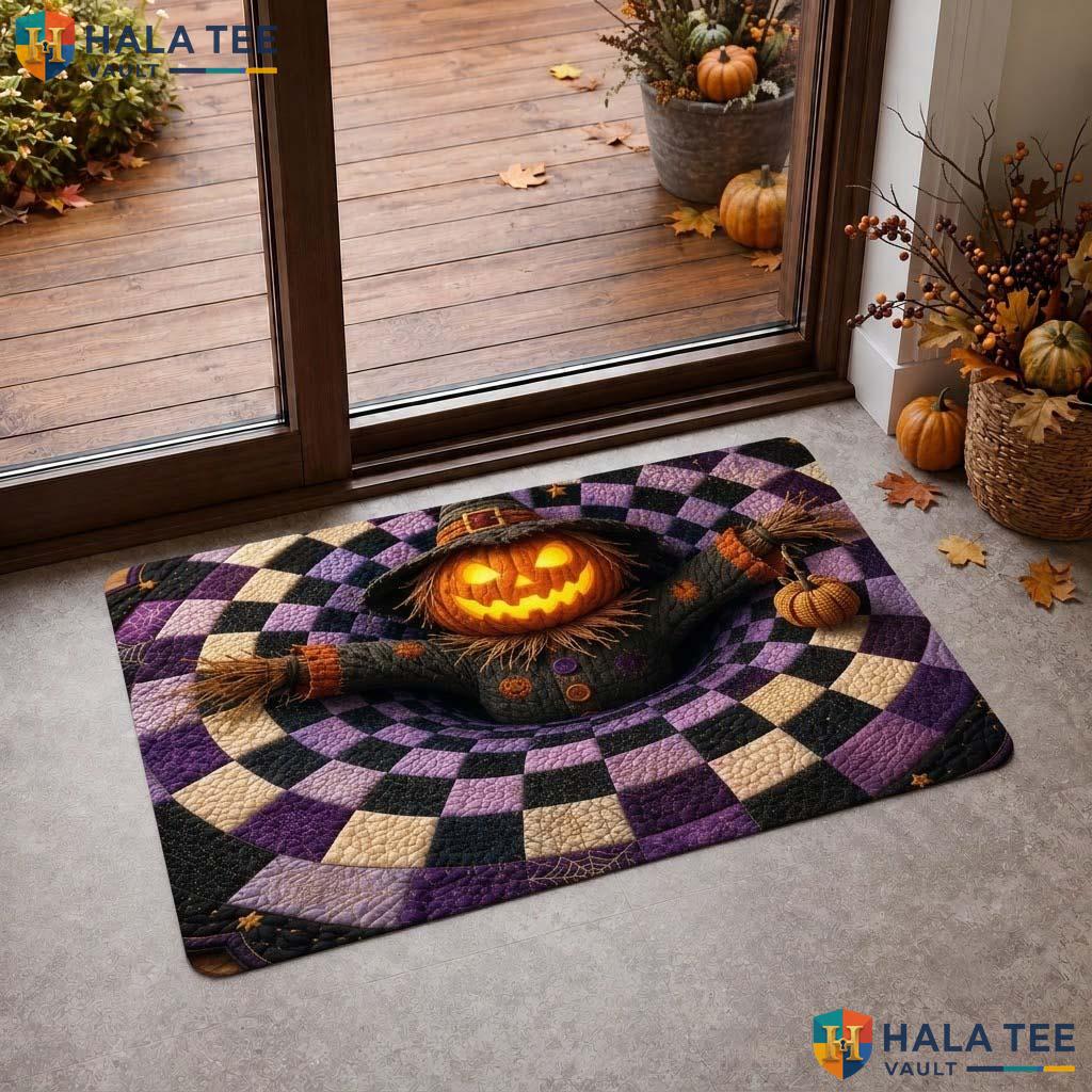 Pumpkin Scarecrow Halloween Doormat 3D Optical Illusion Spooky Decor Top