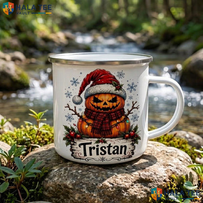 Pumpkin Skeleton Halloween Mug Custom Personalized Gothic Ceramic Coffee Accent Mug