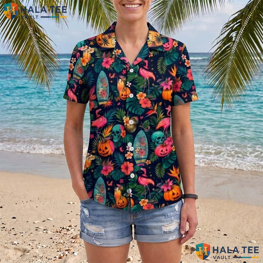 Pumpkin Surfboard Halloween Hawaiian Shirt Spooky Summerween Aloha Adult