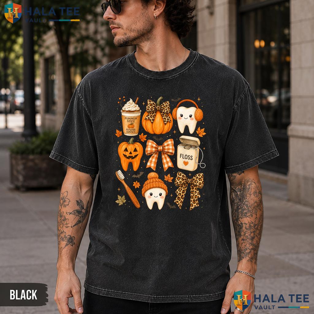 Pumpkin Tooth Dentist Washed T-Shirt Funny Dental Humor Halloween Apparel