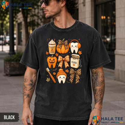 Pumpkin Tooth Dentist Washed T-Shirt Funny Dental Humor Halloween Apparel