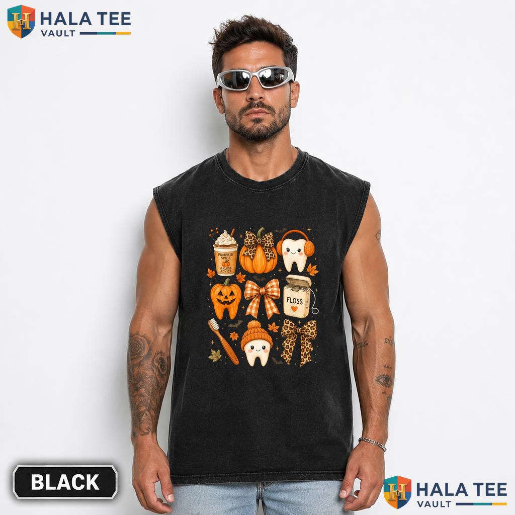 Pumpkin Tooth Dentist Streetwear Washed T-Shirt Funny Dental Humor Halloween Apparel