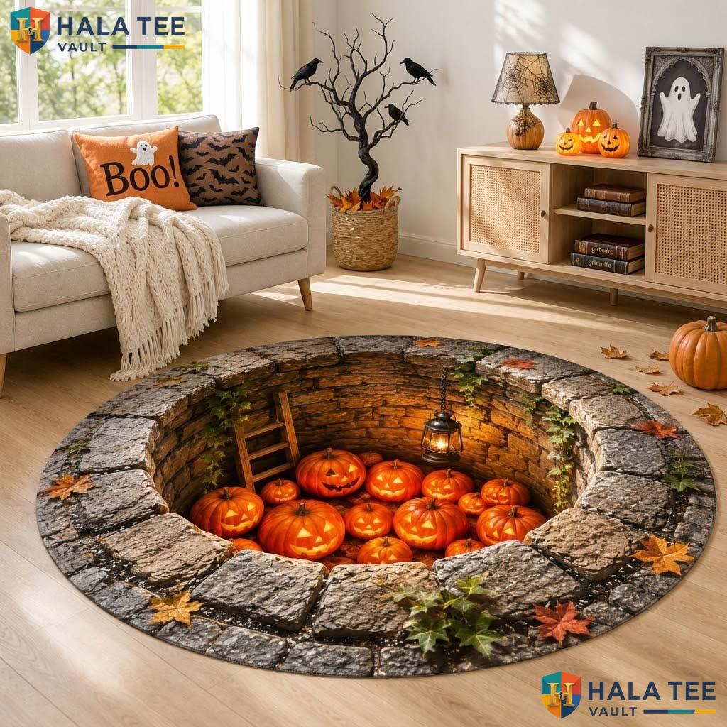 Pumpkin Vortex Halloween Round Area Rug 3D Gothic Floor Skeleton Mat