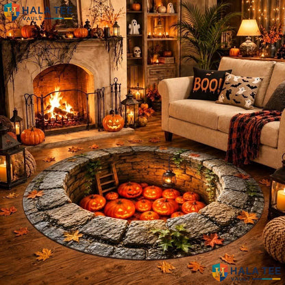 Pumpkin Vortex Halloween Round Area Rug 3D Gothic Floor Skeleton Mat Adult