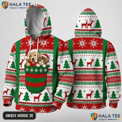 Puppy Santa Hat Xmas 3D Hoodie Joyful Funny Festive Pullover Top