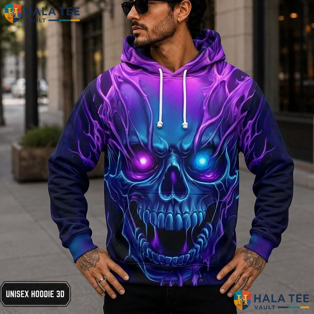 Purple Fire Skull 3D Printed Hoodie Men Women Graphic Novelty Pullover Apparel