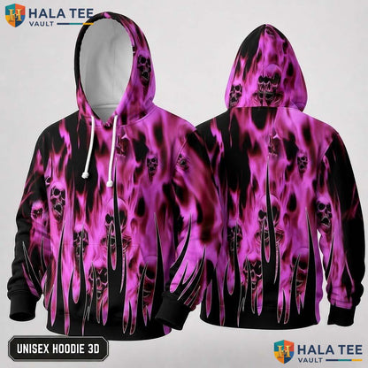 Purple Flame Skull Pullover Men Women 3D Graphic Novelty Sweatshirt