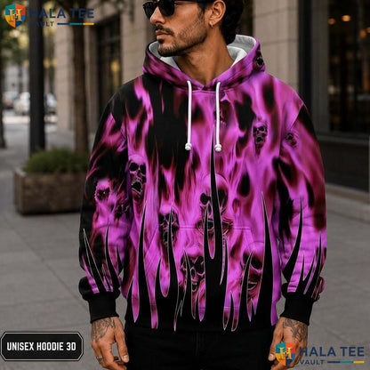 Purple Flame Skull Pullover Men Women 3D Graphic Novelty Sweatshirt 3D Printed Hoodie