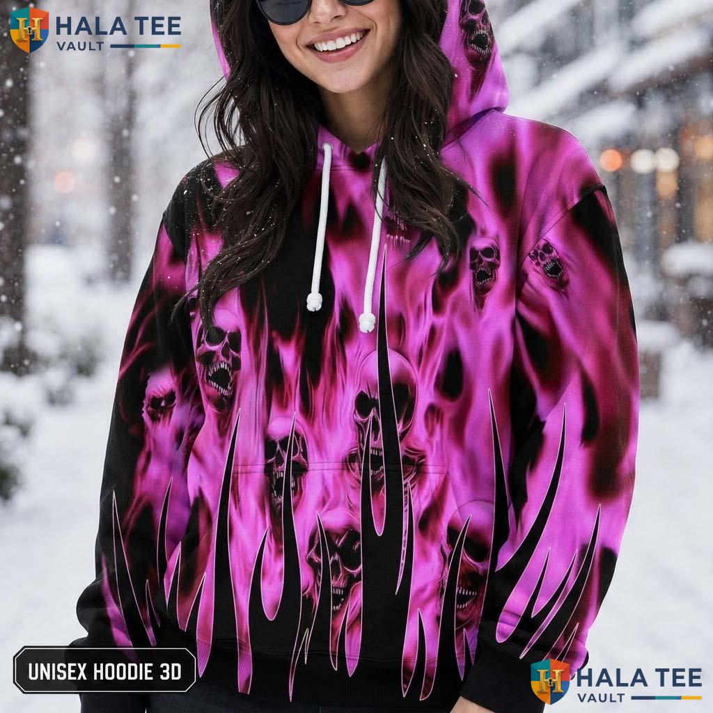 Purple Flame Skull Pullover Men Women 3D Graphic Novelty Sweatshirt AOP Hoodie