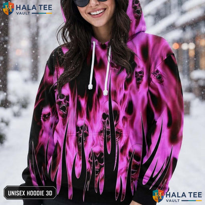 Purple Flame Skull Pullover Men Women 3D Graphic Novelty Sweatshirt AOP Hoodie