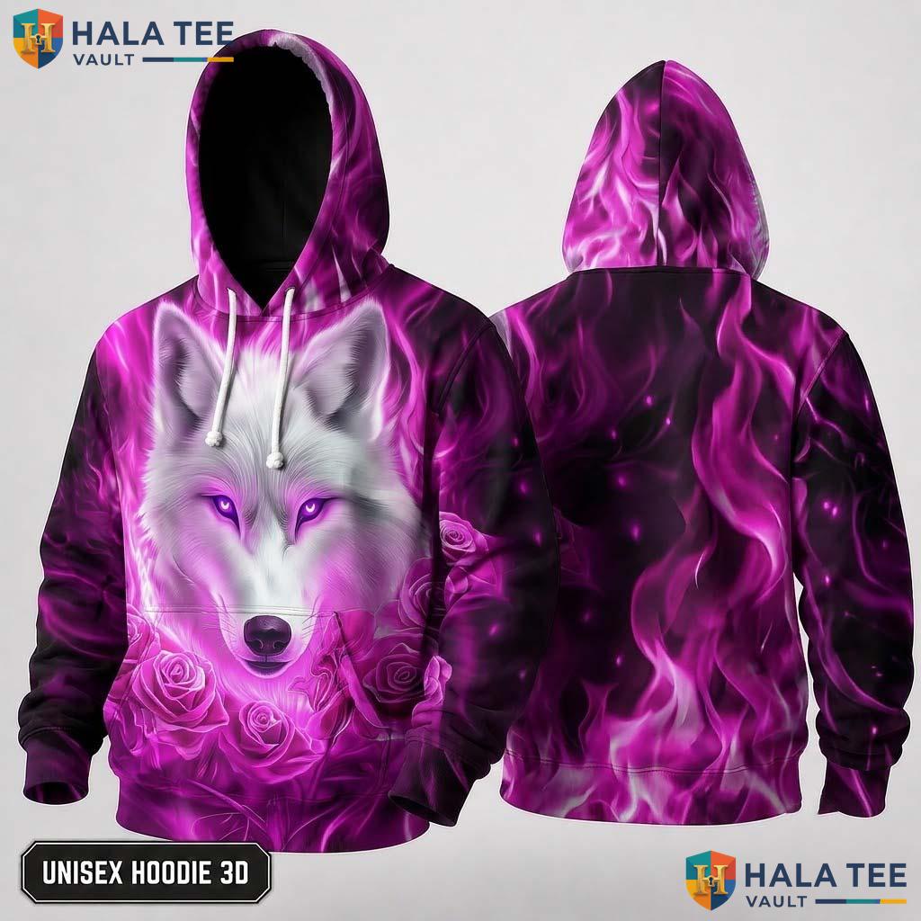 Purple Flame Wolf Hoodie Men Women 3D Graphic Skull Novelty Pullover