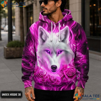 Purple Flame Wolf Hoodie Men Women 3D Graphic Skull Novelty Pullover 3D Printed Hoodie
