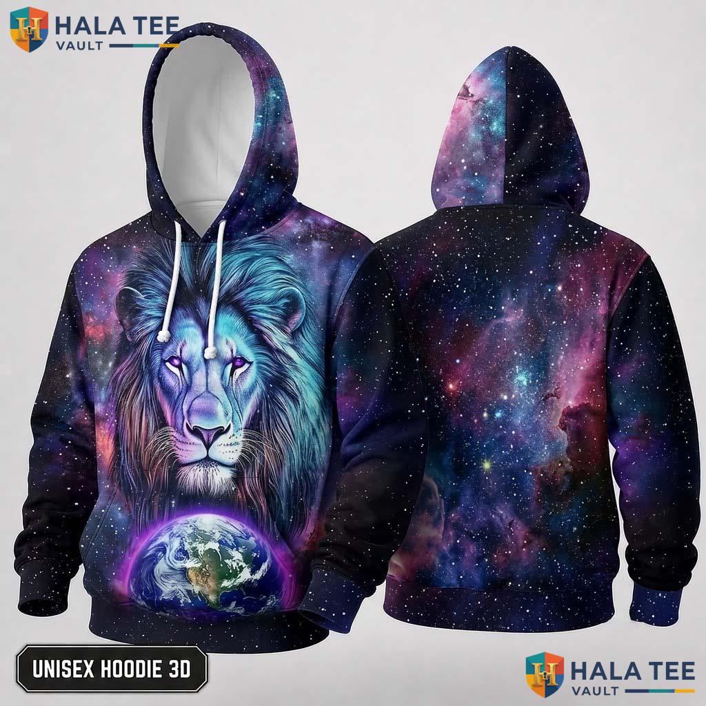 Purple Galaxy Lion Hoodie Men Women 3D Graphic Skull Novelty Pullover