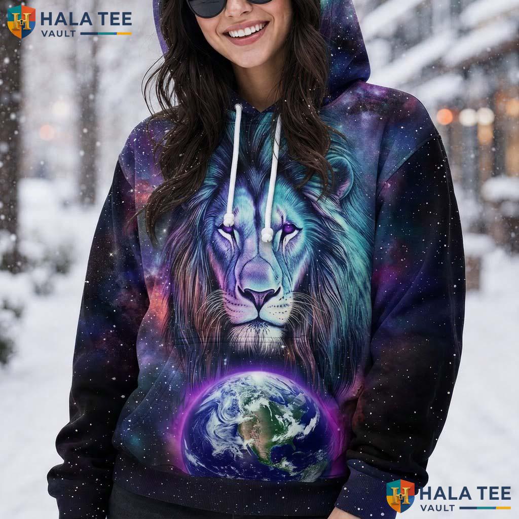 Purple Galaxy Lion Hoodie Men Women 3D Graphic Skull Novelty Pullover AOP Hoodie