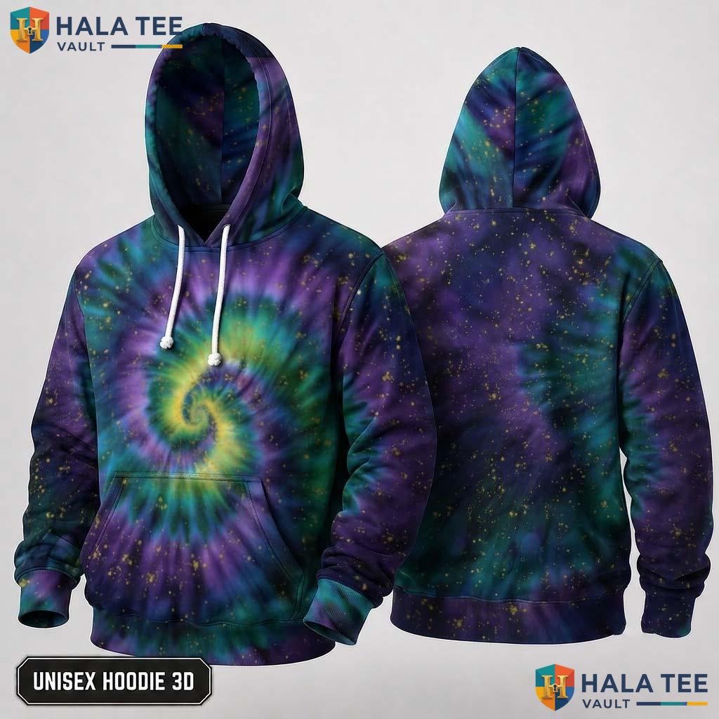 Purple Green Tie Dye Hoodie Mens Unisex Rainbow Graphic Art Pullover